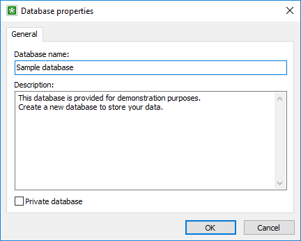 The Database properties window