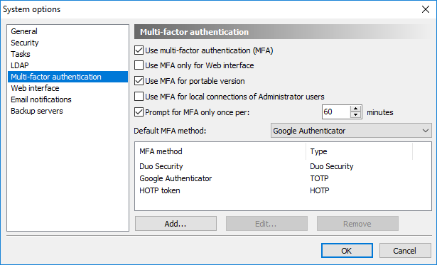 Configuration of Multi-factor authentication