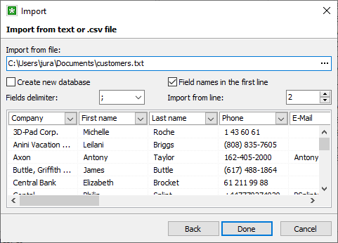 Text file import options