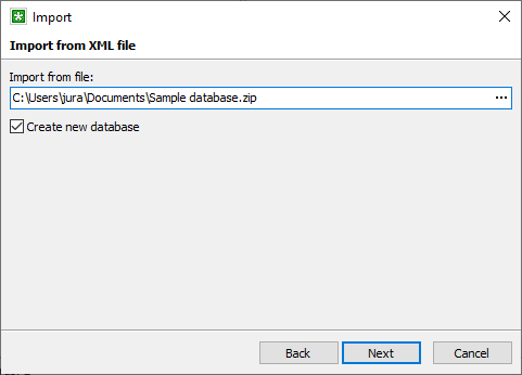 XML file import options