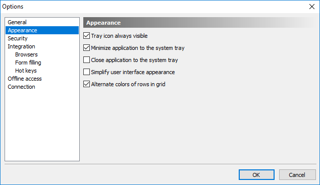 Appearance options