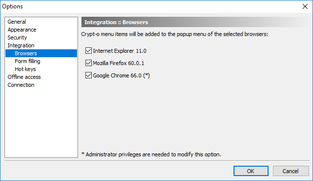 Browsers integration options