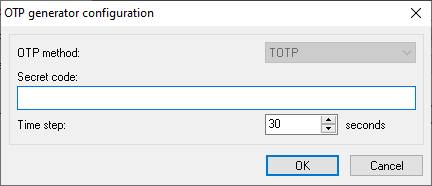 The OTP generator configuration window