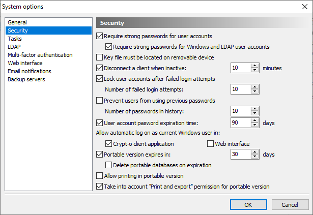 System security options